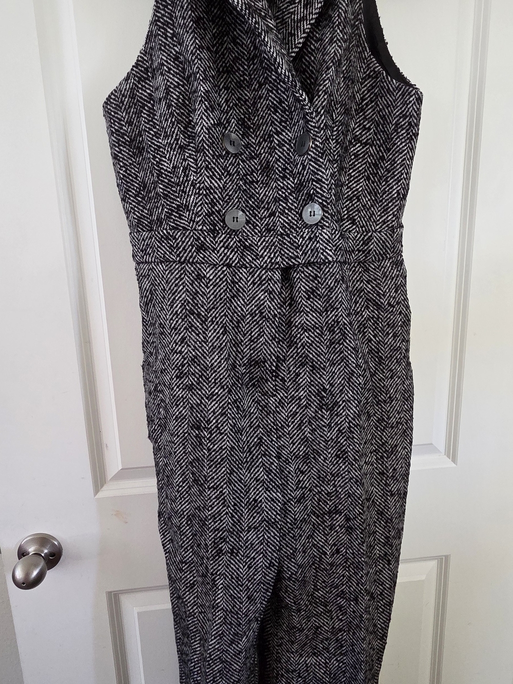 MOTF Sleeveless Herringbone Jumpsuit in Black & White